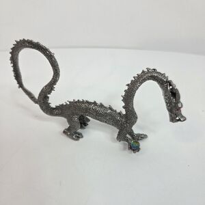 pewter figural dragon with AB crystal sculptural statue mythical red crystal eye